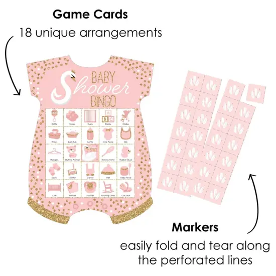 Big Dot of Happiness Swan Soiree - Picture Bingo Cards and Markers - White Swan Baby Shower Shaped Bingo Game - Set of 18 {3}