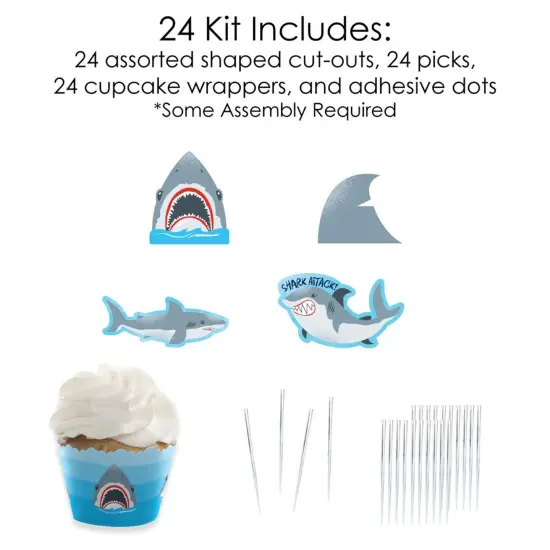 Big Dot of Happiness Shark Zone - Cupcake Decor - Jawsome Party or Birthday Party Cupcake Wrappers and Treat Picks Kit - Set of 24 {6}