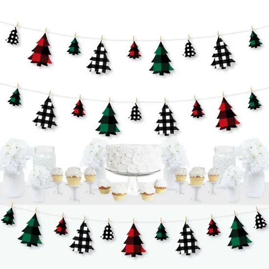 Big Dot of Happiness Holiday Plaid Trees - Buffalo Plaid Christmas Party DIY Decorations - Clothespin Garland Banner - 44 Pc {1}