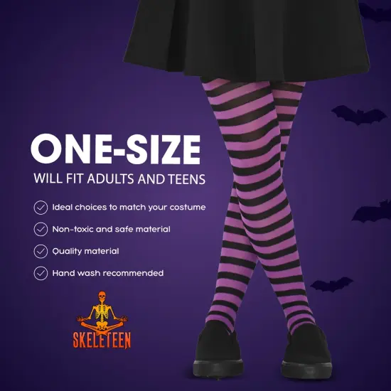 Black and Purple Tights - Striped Nylon Stretch Pantyhose Stocking Accessories for Every Day Attire and Costumes for Teens and Children {3}