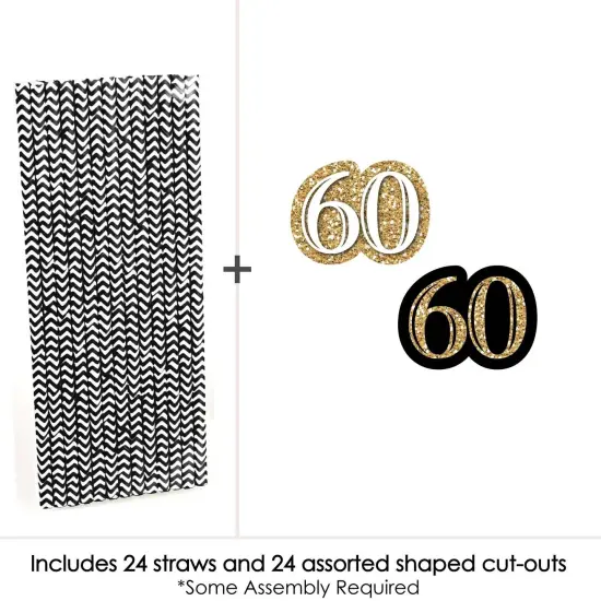 Big Dot of Happiness Adult 60th Birthday - Gold - Paper Straw Decor - Birthday Party Striped Decorative Straws - Set of 24 {4}