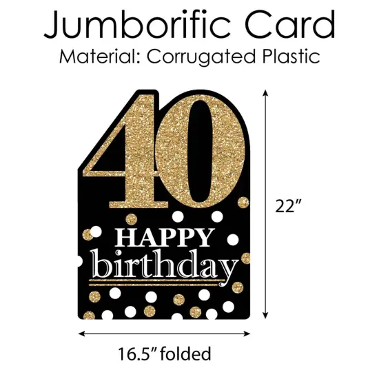 Big Dot of Happiness Adult 40th Birthday - Gold - Happy Birthday Giant Greeting Card - Big Shaped Jumborific Card {6}
