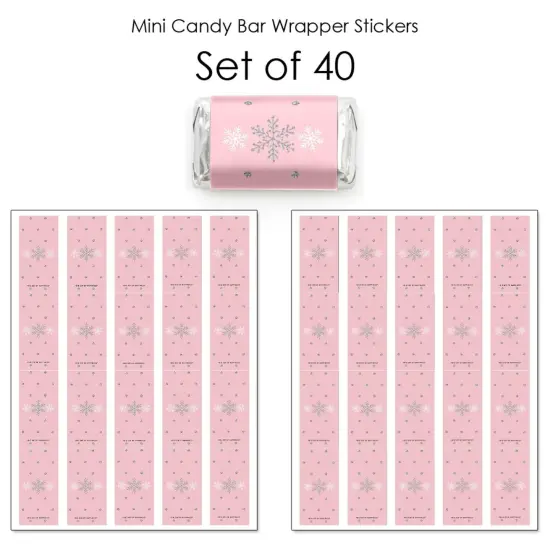 Big Dot of Happiness Pink Winter Wonderland - Mini Candy Bar Wrapper Stickers - Holiday Snowflake Birthday Party & Baby Shower Small Favors - 40 Count {4}