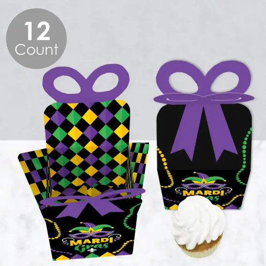 Big Dot of Happiness Colorful Mardi Gras Mask - Square Favor Gift Boxes - Masquerade Party Bow Boxes - Set of 12 {4}