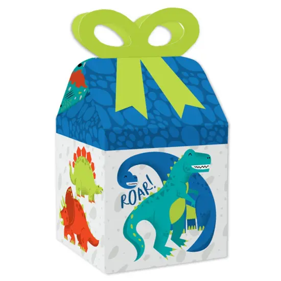 Big Dot of Happiness Roar Dinosaur - Square Favor Gift Boxes - Dino Mite Trex Baby Shower or Birthday Party Bow Boxes - Set of 12 {1}