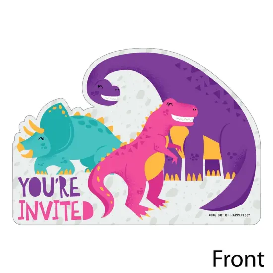 Big Dot of Happiness Roar Dinosaur Girl - Shaped Fill-in Invites - Dino T-Rex Baby Shower or Birthday Party Invite Cards with Envelopes - Set of 12 {3}