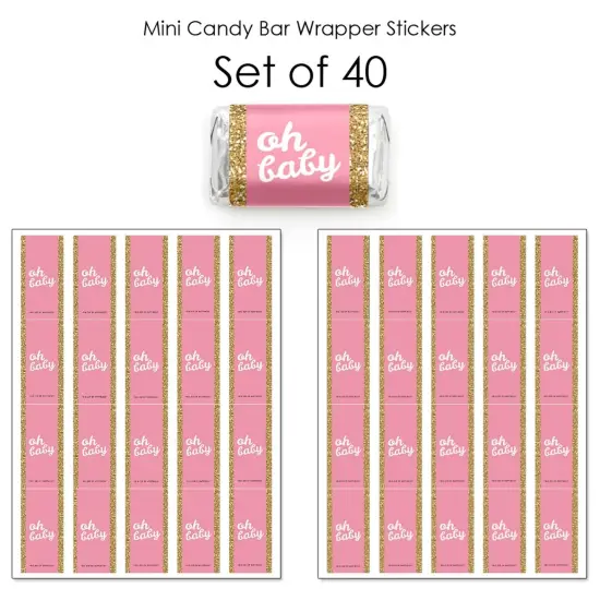 Big Dot of Happiness Hello Little One - Pink and Gold - Mini Candy Bar Wrapper Stickers - Girl Baby Shower Small Favors - 40 Count {4}