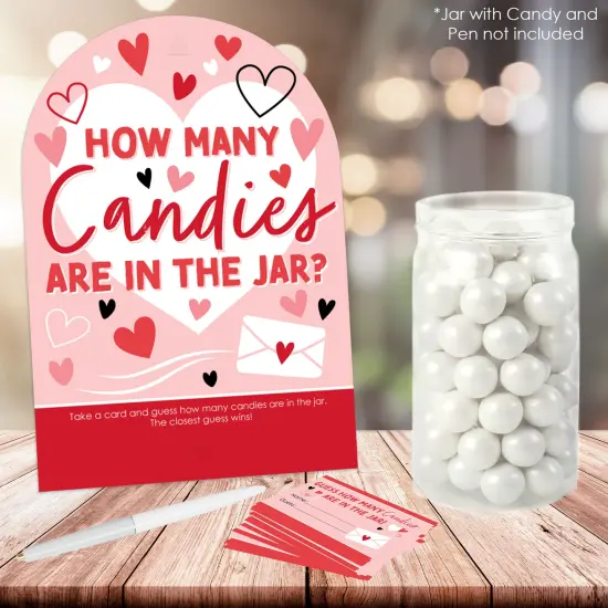 Big Dot of Happiness Happy Valentine&rsquo;s Day - How Many Candies Valentine Hearts Party Game - 1 Stand and 40 Cards - Candy Guessing Game {3}
