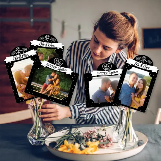 Big Dot of Happiness Mr. and Mrs. - Black and White Wedding or Bridal Shower Picture Centerpiece Sticks - Photo Table Toppers - 15 Pieces {3}