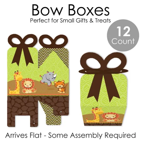 Big Dot of Happiness Funfari - Fun Safari Jungle - Square Favor Gift Boxes - Baby Shower or Birthday Party Bow Boxes - Set of 12 {7}