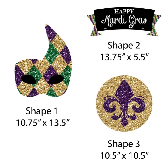Big Dot of Happiness Mardi Gras - Hanging Porch Masquerade Party Outdoor Decorations - Front Door Decor - 3 Piece Sign {7}