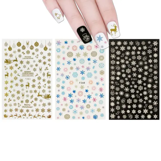 Wrapables 3 Sheets Colorful Winter Snowflakes Nail Art Snowflake Nail Stickers {1}