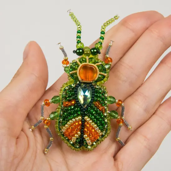 Beadwork kit for creating brooch Crystal Art Green beetle BP-329C {2}