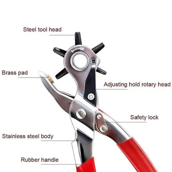 9" Leather Hole Punch Heavy Duty Hand Pliers Belt Holes 6 Sized Puncher Tool {2}