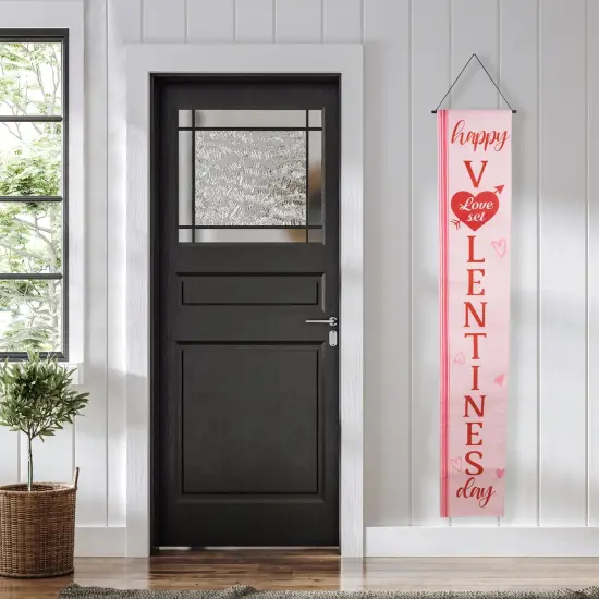 Northlight Set of 2 Pink "Welcome" and "Happy Valentine's Day" Outdoor Door Banners 71" {4}