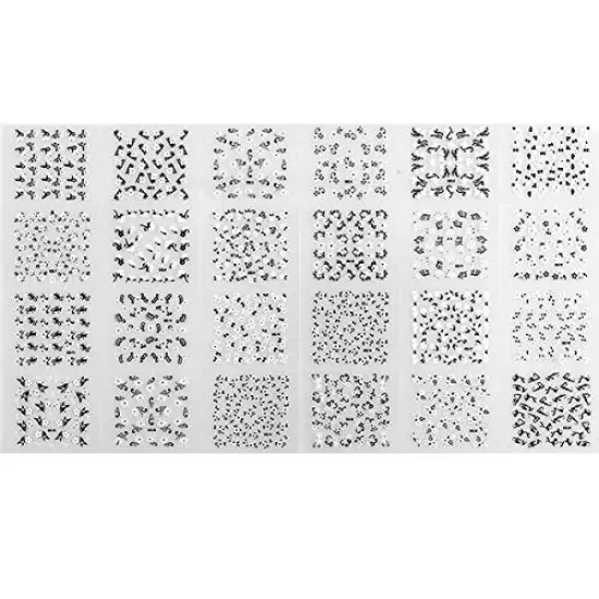 Wrapables 24 Sheets Black & White Flowers with Rhinestones Nail Stickers Set Nail Art {2}