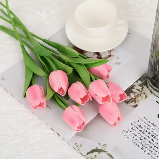 24 Pcs Real Touch Artificial Tulips for All Occasions Pink {5}