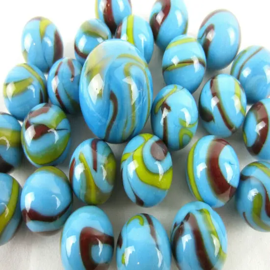 25 Glass Marbles SERPENT Blue/Red/Yellow Shooter vtg style Swirl {4}