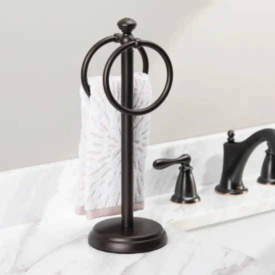 mDesign Steel Bathroom Towel Rack Holder Stand with 2 Hanging Rings {2}