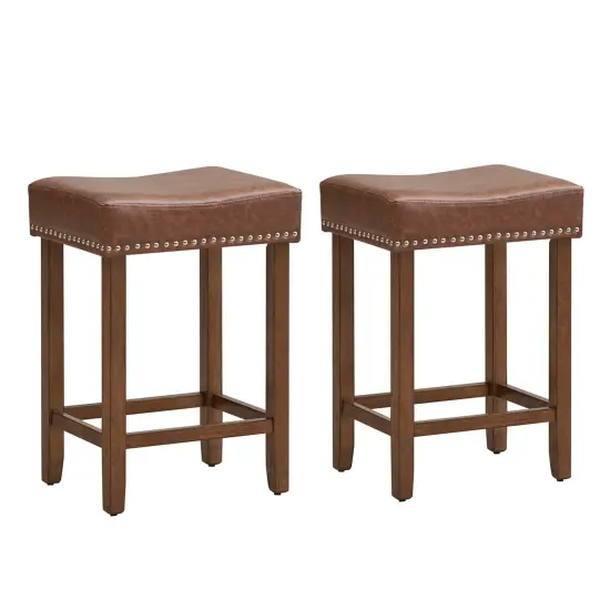 Costway 29.5" Wood Frame PU Leather Upholstered Bar Stools Set of 2 with Footrests Brown/Grey {7}