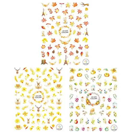 Wrapables 3 Sheets Fall Leaves Nails Thanksgiving Nail Stickers Nail Art {3}