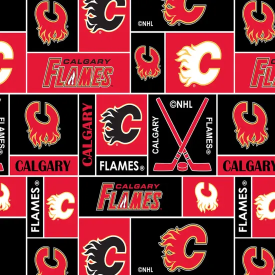 Sykel Enterprises NHL Team Fleece Blanket Fabric-Calgary Flames Geometric Fleece Fabric {1}