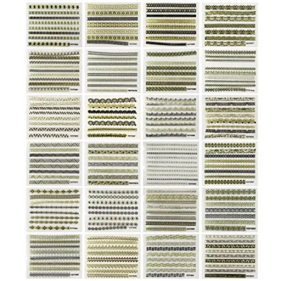 Wrapables 24 Sheets Gold, Silver & Black Nail Strips Nail Stickers Nail Art Set (Gold & Black Nail Strips) {2}