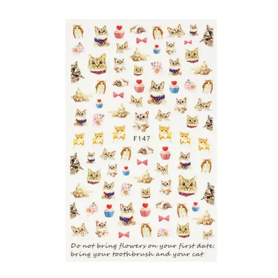 Wrapables 3 Sheets Love for Cats Nail Art Kitty Cat Nail Stickers {3}