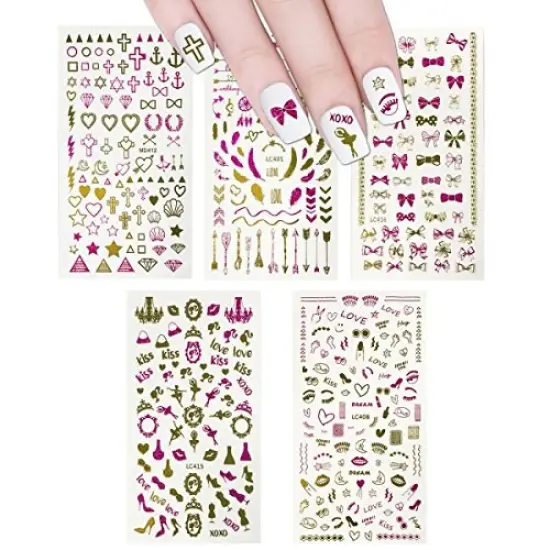 Wrapables 450+ Nail Stickers Pink & Gold Foil Nail Stickers Nail Art, 5 sheets - Love {1}