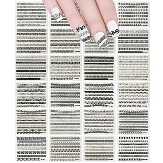 Wrapables 24 Sheets Gold, Silver & Black Nail Strips Nail Stickers Nail Art Set (Silver & Black Nail Strips) {1}