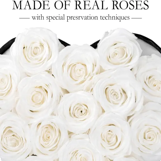 16Pcs Preserved Real Roses for Her in Heart Shape Box White {3}