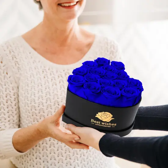 16Pcs Preserved Real Roses for Her in Heart Shape Box Blue {2}