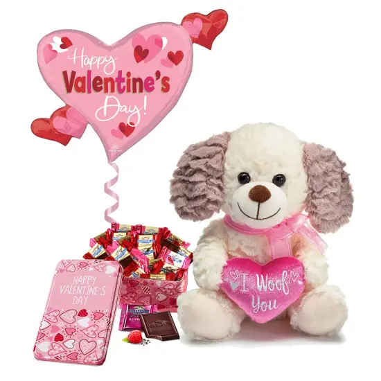 GBDS I Woof You Plush Valentine With chocolates gift set - Black and Pink {2}