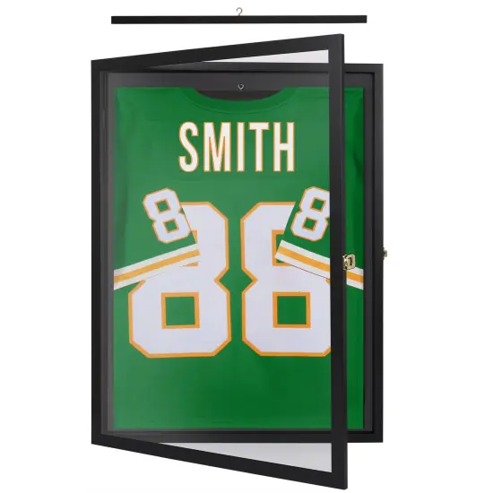 Americanflat 23x31 Lockable Jersey Display Case - Jersey Shadow Box Frame - Includes Built-in Hook for Jersey - Anti-Theft Lock - Polished Plexiglass Cover - Hanging Hardware - Black {2}