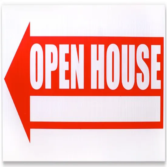 COSCO Sign and Stake Kit, OPEN HOUSE, 6" x 17", Dual Side Printing, Corrugated Plastic Sign and Metal H-Stake, 1 set {1}