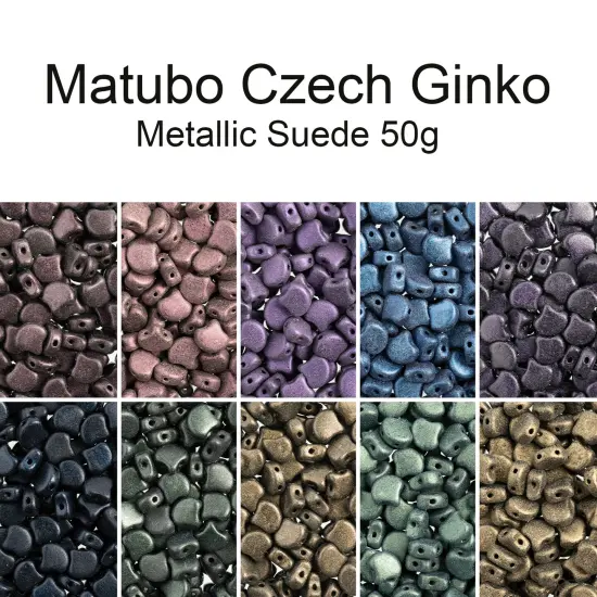 John Bead Czech Glass Jet Color Metallic Suede Ginko Beads, 50g Gold {3}