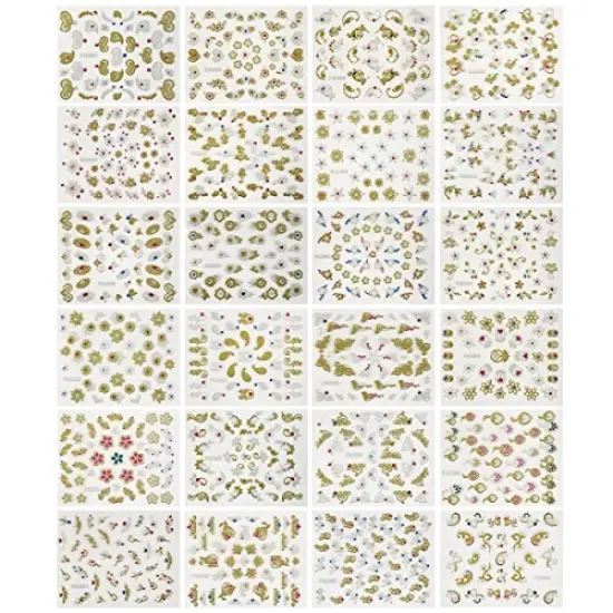 Wrapables 24 Sheets Glitter Nail Stickers Glitter Henna, Mandala Nail Stickers Nail Art {2}