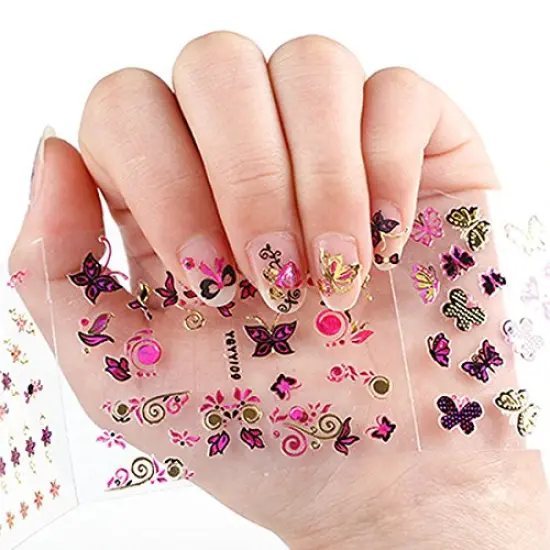 Wrapables 24 Sheets Butterfly with Gold & Silver Trim Nail Stickers Nail Art Set, Gold {3}