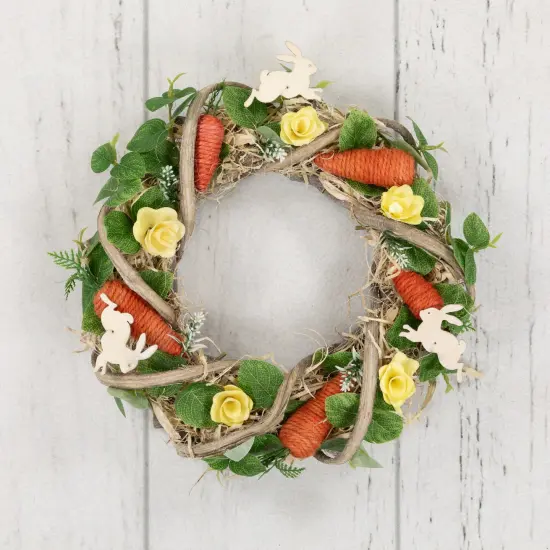 Northlight Bunnies and Carrots Artificial Easter Twig Wreath - 12" Green {7}