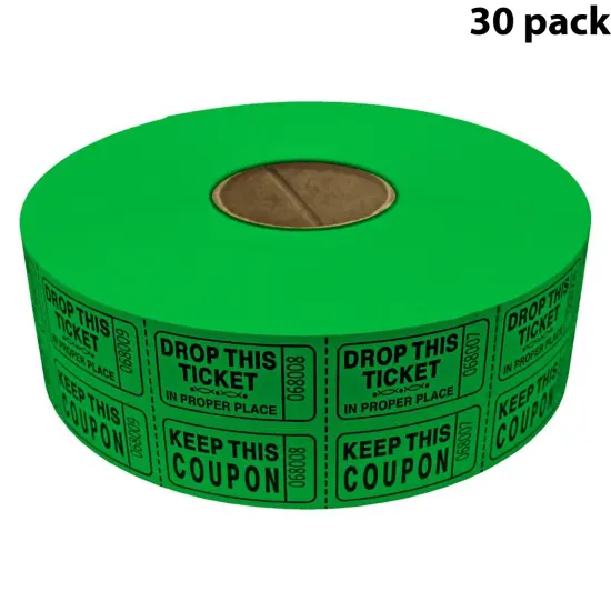 Double Roll Raffle Tickets &ndash; Coupon Tickets (2000/Roll) &ndash; Available in 8 Colors: Red, Blue, Green, Yellow, Orange, Purple, Pink & White {1}