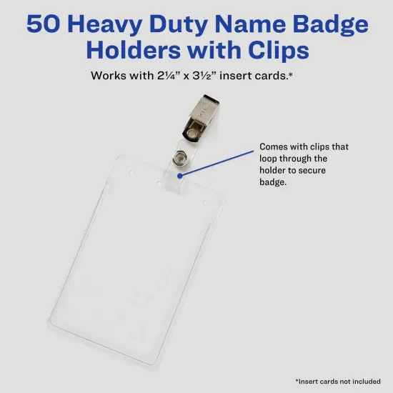 Avery Heavy Duty Badge Holders, 3.5" x 2.25", 50 Vertical Name Badge Holders with Clips (2920) {3}
