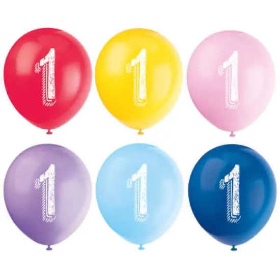 12" Assorted Color Chalk Design Number 1 Balloon, 6ct {1}