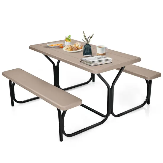 Costway Picnic Table Bench Set Outdoor Backyard Patio Garden Party Dining All Weather Black/White/Grey/Brown/Green {11}