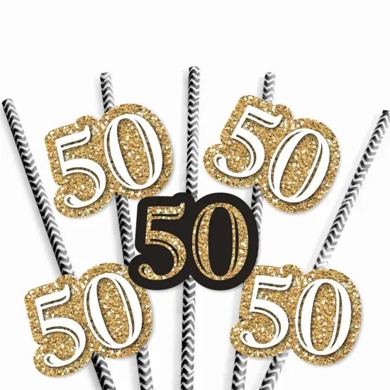 Big Dot of Happiness Adult 50th Birthday - Gold - Paper Straw Decor - Birthday Party Striped Decorative Straws - Set of 24 {7}