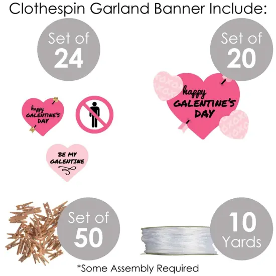Big Dot of Happiness Be My Galentine - Galentine's and Valentine's Day DIY Decorations - Clothespin Garland Banner - 44 Pieces {6}