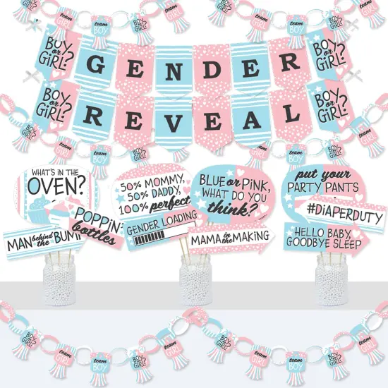 Big Dot of Happiness Baby Gender Reveal - Banner and Photo Booth Decorations - Team Boy or Girl Party Supplies Kit - Doterrific Bundle {1}