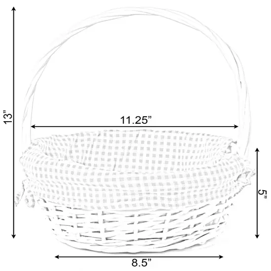 White Round Willow Gift Basket, with Gingham Liner and Handle Pink {5}