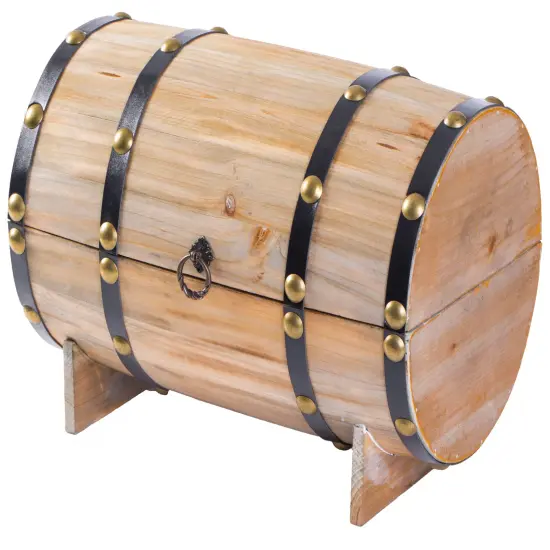 Wooden Wine Barrel Shaped Treasure Chest Vintage Decorative Wine Holder Natural {9}