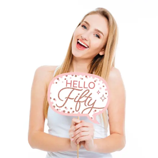 Big Dot of Happiness 50th Pink Rose Gold Birthday - Happy Birthday Party Photo Booth Props Kit - 20 Count {4}