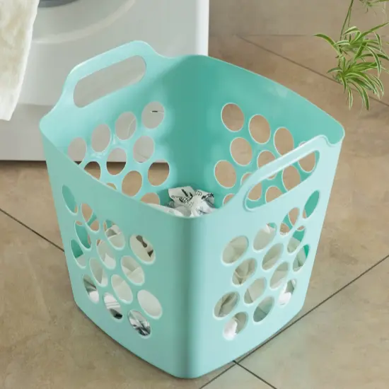 Flexible Plastic Laundry Basket - Square Storage Hamper with Side Handles for Easy Carrying - Versatile Organizer for Laundry, and Household Storage Small Green {8}